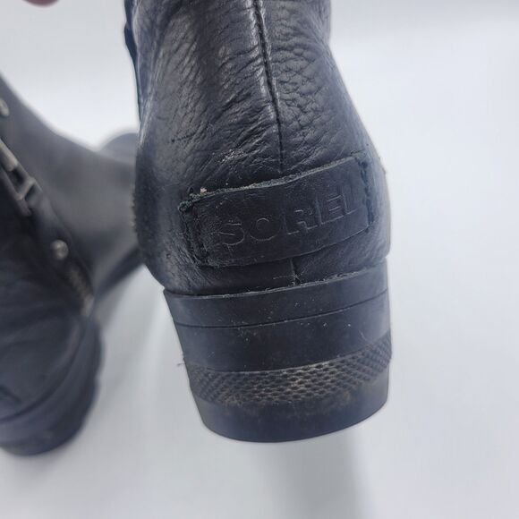 Sorel Danica Short Ankle Boots Women's Black Side Zip Leather Bootie Size 7.5 - Picture 6 of 9